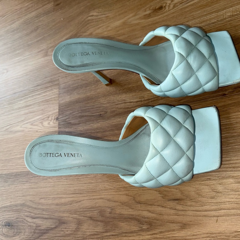 Bottega Veneta blue Quilted Leather Heeled Slides